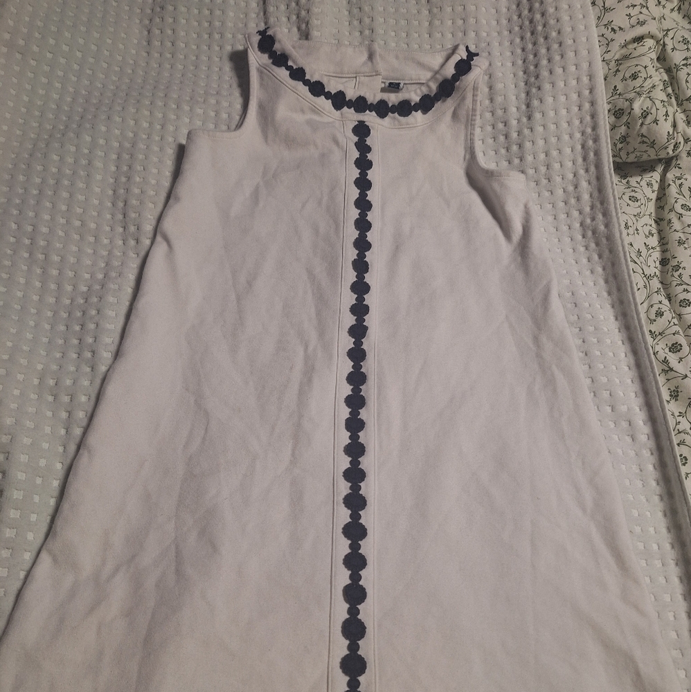 Girls' White Sleeveless A-Line Dress with Navy Trim